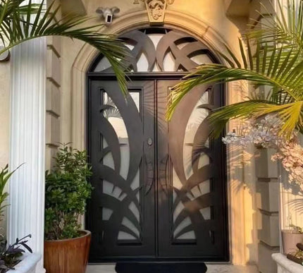 Custmized wrought iron front double door with glass and transom