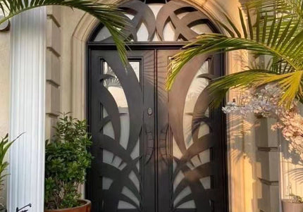 Custmized wrought iron front double door with glass and transom