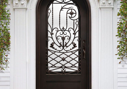 Custom Wrought Iron Entry Single Door with Glass and Srollwork E-S116