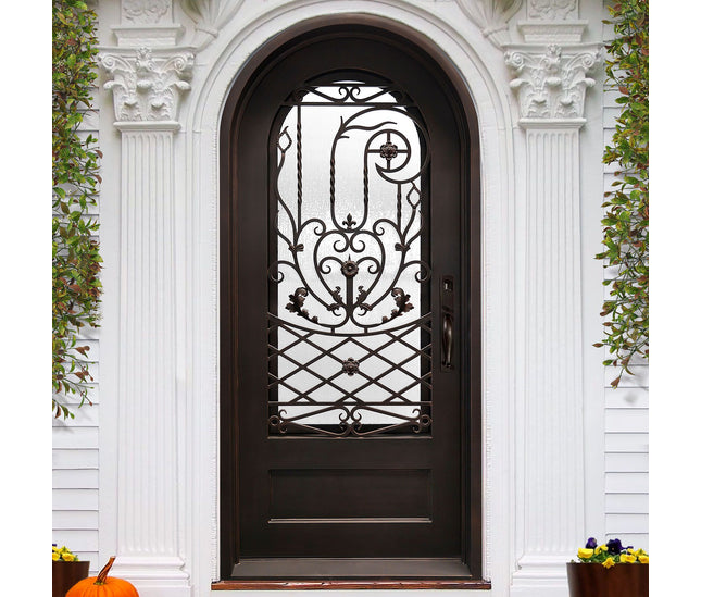 Custom Wrought Iron Entry Single Door with Glass and Srollwork E-S116