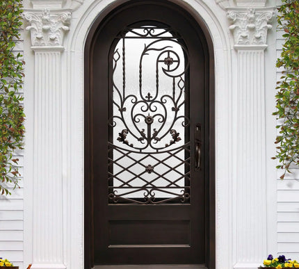 Custom Wrought Iron Entry Single Door with Glass and Srollwork E-S116