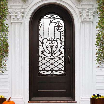 Custom Wrought Iron Entry Single Door with Glass and Srollwork E-S116