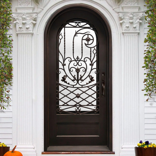 Custom Wrought Iron Entry Single Door with Glass and Srollwork E-S116