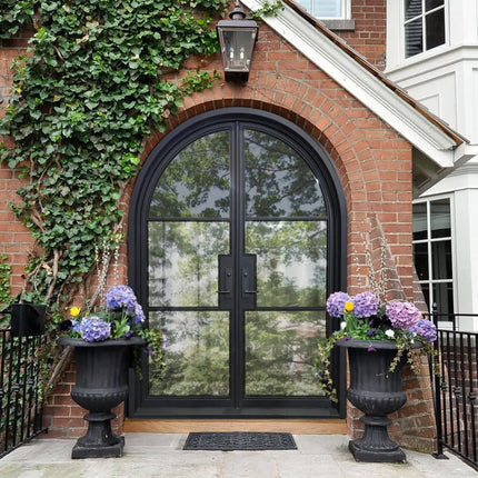 Customization Cost Iron French Double Door with Round Top and Clear Glass
