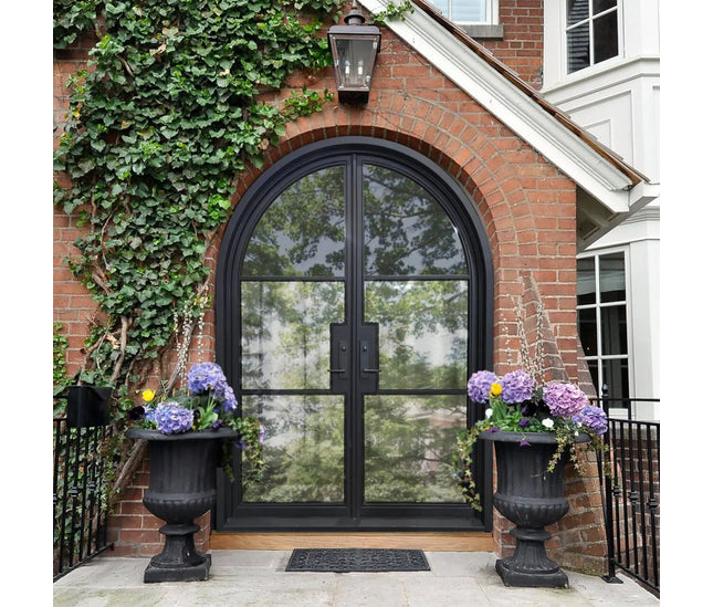Customization Cost Iron French Double Door with Round Top and Clear Glass
