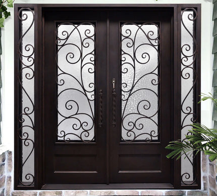 Elitecustomdoor-Cusomization size iron front double door with two sidelights