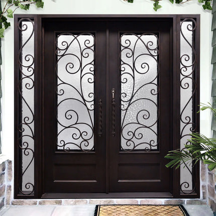 Elitecustomdoor-Cusomization size iron front double door with two sidelights