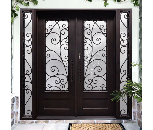 Elitecustomdoor-Cusomization size iron front double door with two sidelights