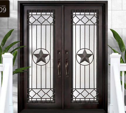 Customized iron front double door with square top and glass