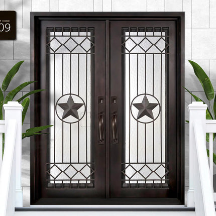 Customized iron front double door with square top and glass