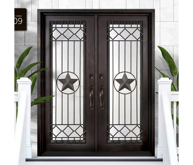 Customized iron front double door with square top and glass