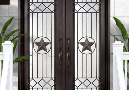 Customized iron front double door with square top and glass