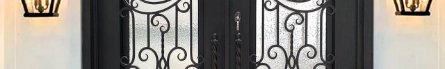 Customized size double iron front door with round top
