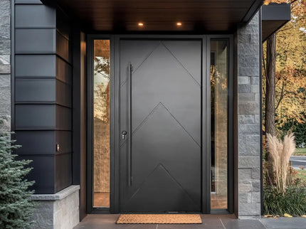 Customized size iron pivot door with sidelights in black