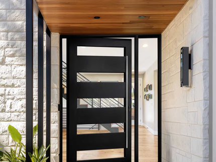 Elit Custom Door Contemporary Iron Pivot Door with A Sidelight P-S103