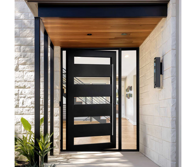 Elit Custom Door Contemporary Iron Pivot Door with A Sidelight P-S103