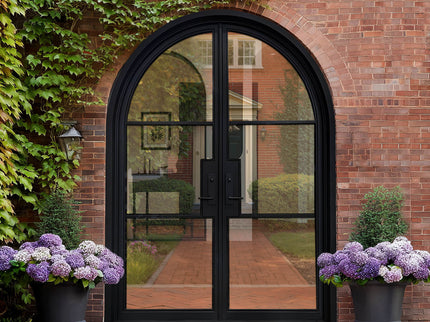 Decorative Thermal Break Iron French Double Door with Round Top F-T113