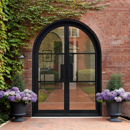Decorative Thermal Break Iron French Double Door with Round Top F-T113