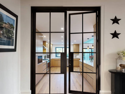 ECD Hand-forged Wrought Iron French Interior Double Door with Tempered Glass F-I106