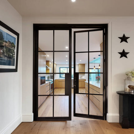 ECD Hand-forged Wrought Iron French Interior Double Door with Tempered Glass F-I106