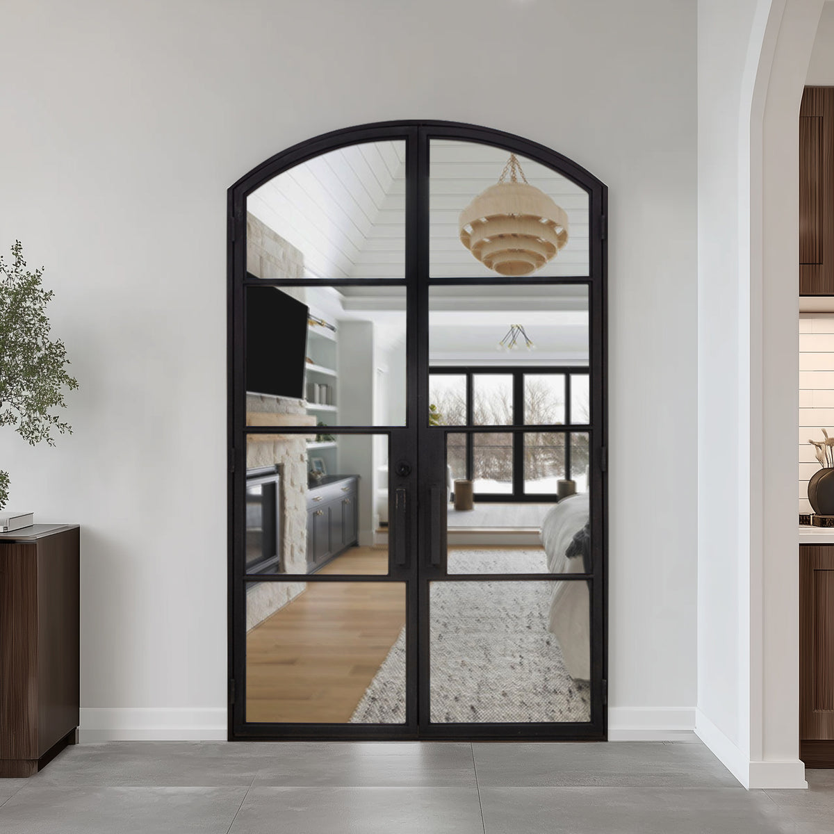 Elite Custom Door Iron French Interior Double Door with Arched Top and Transparent Glass F-I105 