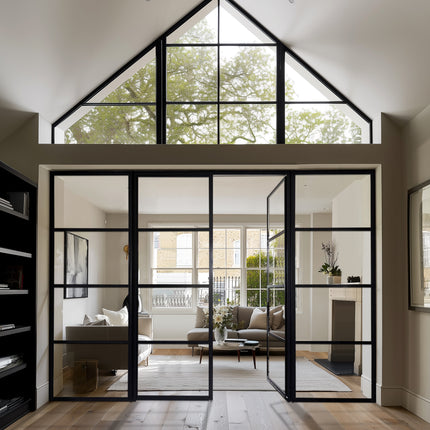 elitecustomdoor iron French double interior door with sidelights and square top