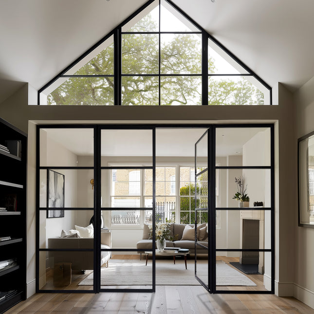 elitecustomdoor iron French double interior door with sidelights and square top