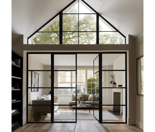 elitecustomdoor iron French double interior door with sidelights and square top
