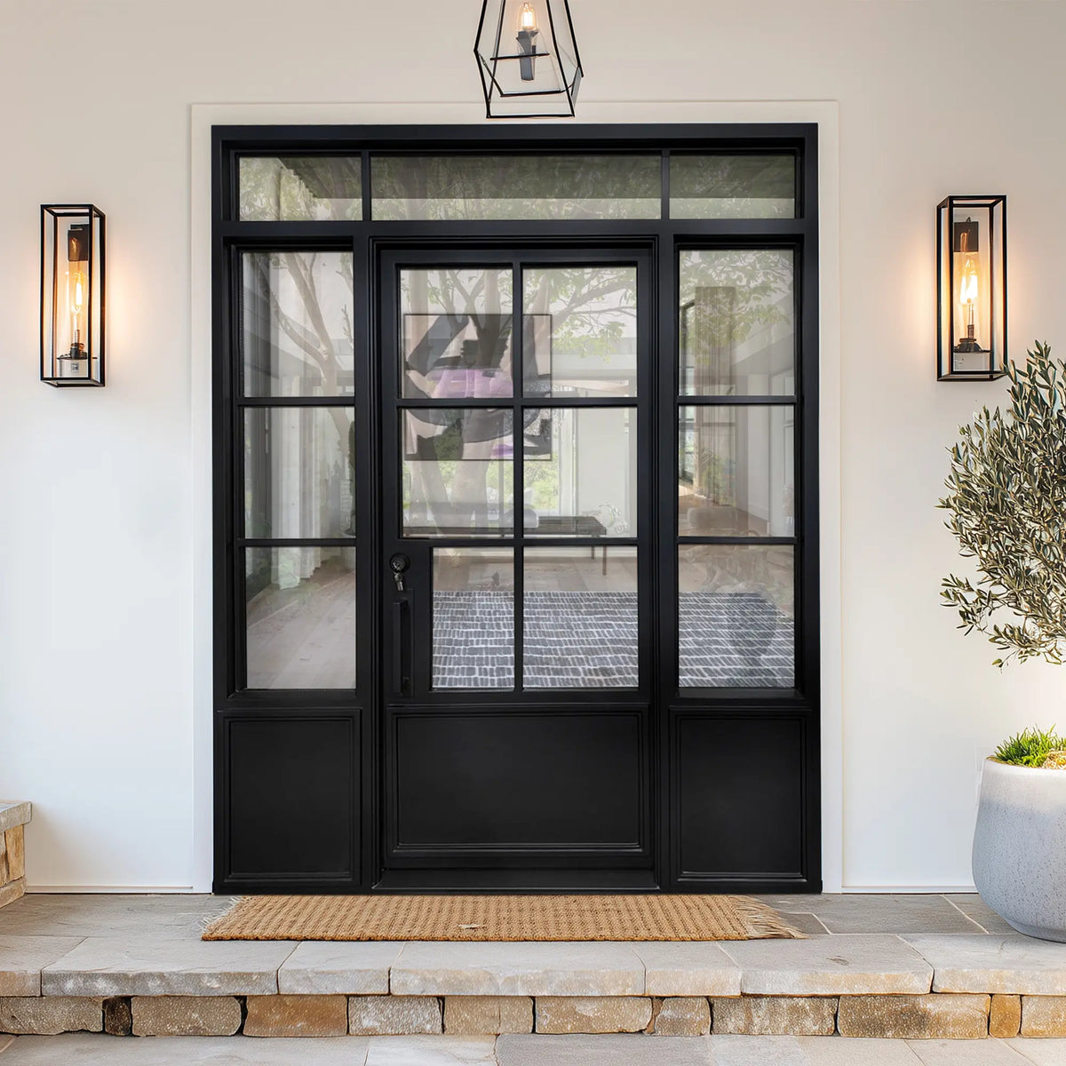 ECD Iron French Single Door with Sidelights and Transom