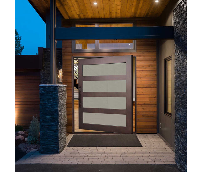 Pivot entrance door in rust red brown