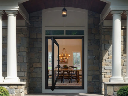 elitecustomdoor iron pivot door with arched transom