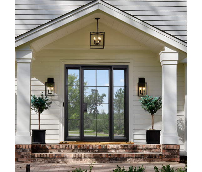 elitecustomdoor iron french double door with two sidelights and square top
