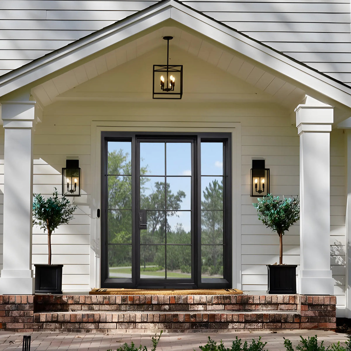 elitecustomdoor iron french double door with two sidelights and square top