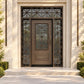 Elite Custom Door Thermal Break Wrought Iron Single Door with Transom and Sidelights E-T107