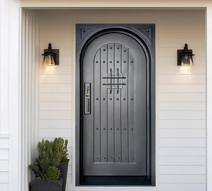 elitecustomdoor thermal break wrought iron entry single door full panel metal no glass