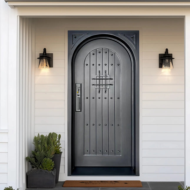 elitecustomdoor thermal break wrought iron entry single door full panel metal no glass