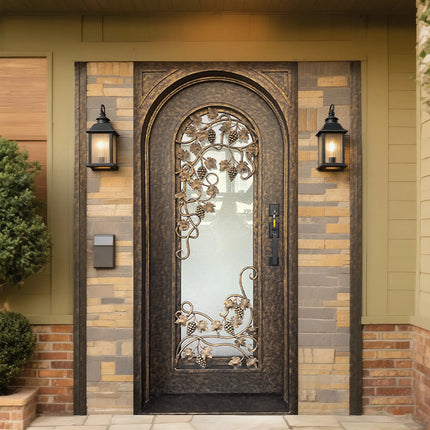 ECD Thermal Break Iron Entry Single Door with Glass and Scrollwork E-T103