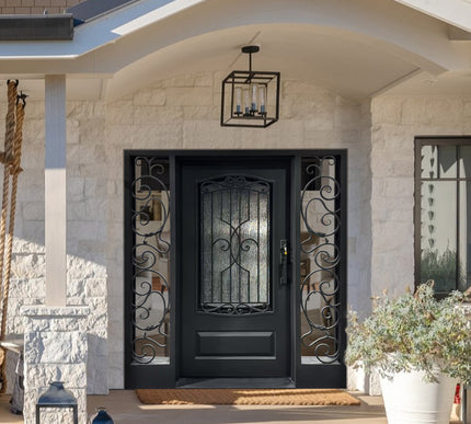 elitecustomdoor thermal break iron front single door with two sidelights