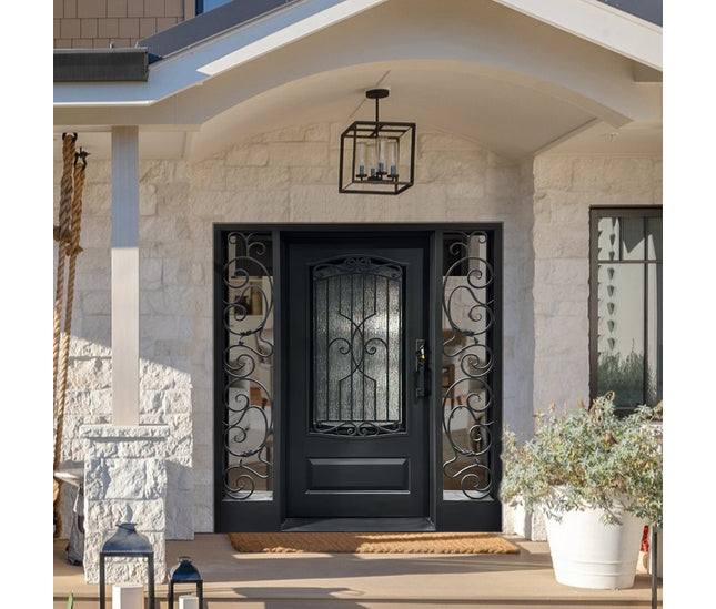 elitecustomdoor thermal break iron front single door with two sidelights