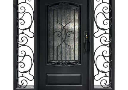 elitecustomdoor thermal break iron front single door with kick plate and scrollwork