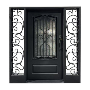 elitecustomdoor thermal break iron front single door with kick plate and scrollwork