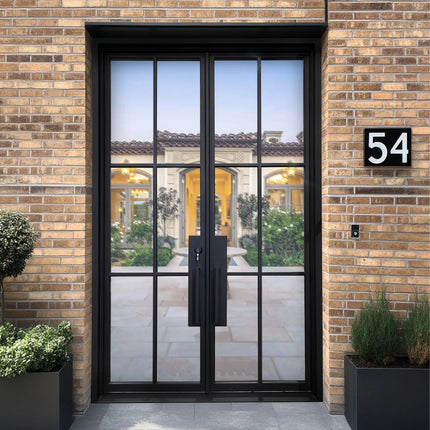 elite custom door wrought iron french double door with 6 lites and clear glass