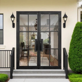 EliteCustomDoor Thermal Break Iron French Double Door with 6 Lites F-T106
