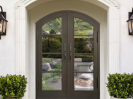 EliteCustomDoor Thermal Break Iron French Double Door with Arched Top F-T107