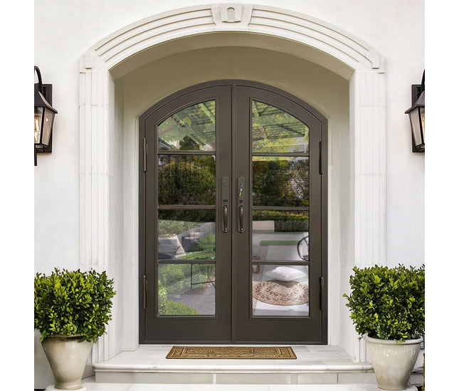 EliteCustomDoor Thermal Break Iron French Double Door with Arched Top F-T107