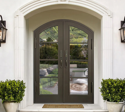 EliteCustomDoor Thermal Break Iron French Double Door with Arched Top F-T107