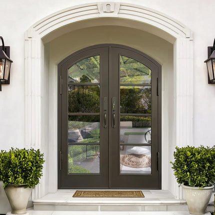 EliteCustomDoor Thermal Break Iron French Double Door with Arched Top F-T107