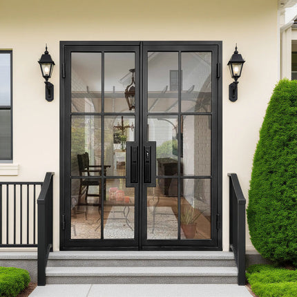 EliteCustomDoor Thermal Break Iron French Double Door with 6 Lites F-T106