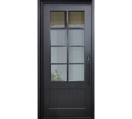 elitecustomdoor thermal break iron French door with kick plate and 6 lite double pane tempered glass
