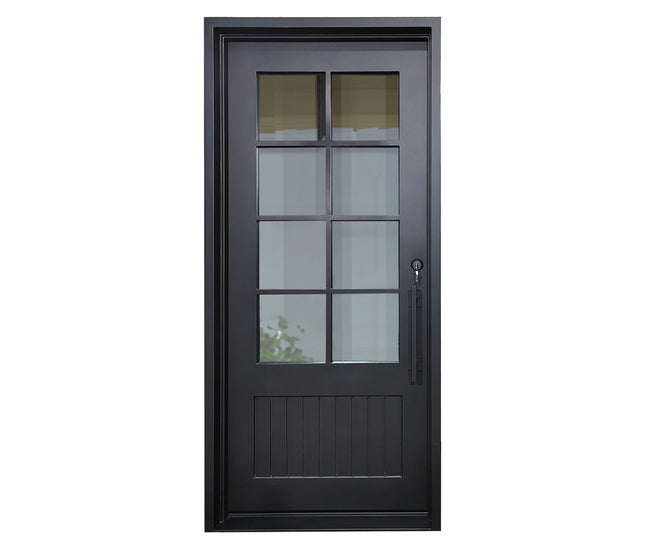 elitecustomdoor thermal break iron French door with kick plate and 6 lite double pane tempered glass